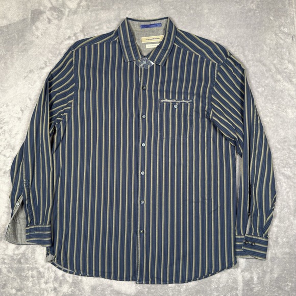 Tommy Bahama Shirt Mens L Striped Cotton Silk Stretch Dress Island Modern Fit - Picture 2 of 10